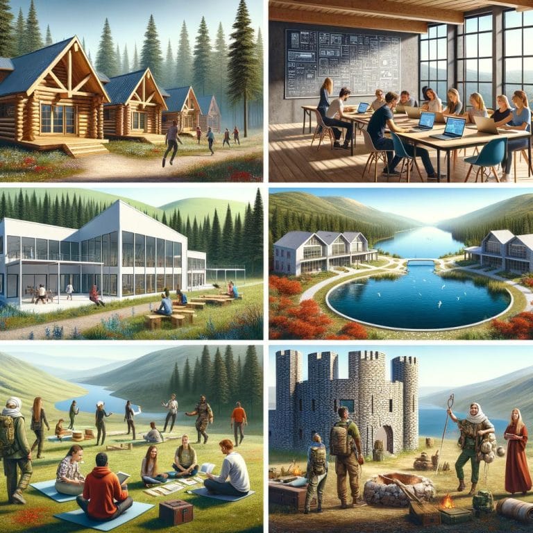Serene lakeside setting for bootcamp retreat centers offering fitness classes and team-building activities